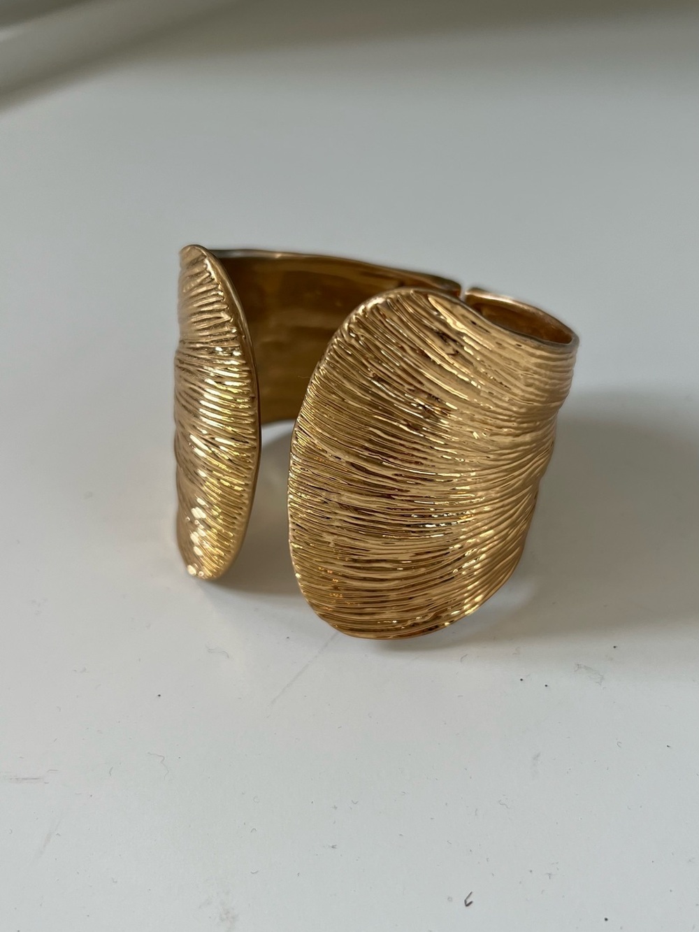 Gold Textured Open Cuff Bracelet - Women Jewelry